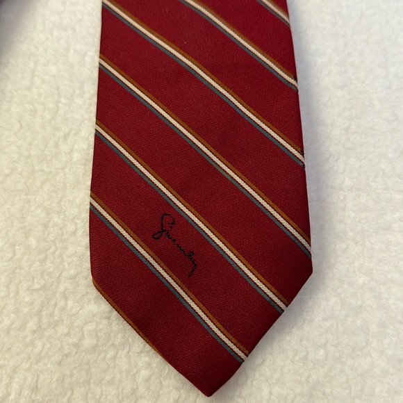 GIVENCHEY Monsieur Necktie Diagonal Stripe Burgundy Blue Cream Brown 56”L x 3”W - Picture 3 of 10